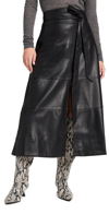 Tanya Taylor Hudson Faux Leather Belted Tiered Seam Midi Skirt In Black