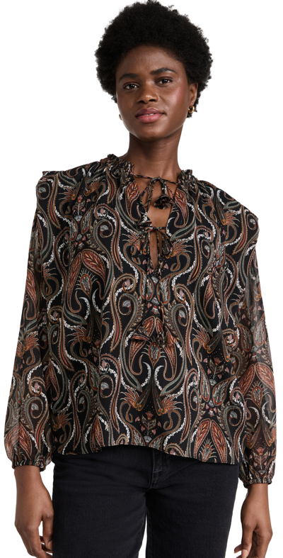 Misa Helena Split-neck Paisley Chiffon Peasant Top In Multi