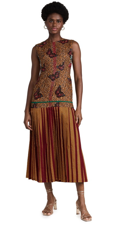 Lisa Folawiyo Kaleidsocope Pleated Cotton Midi Dress In Multi