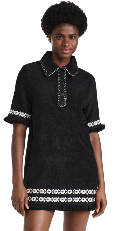 Sea Katya Embroidered Short Sleeve Cover Up Dress In Black