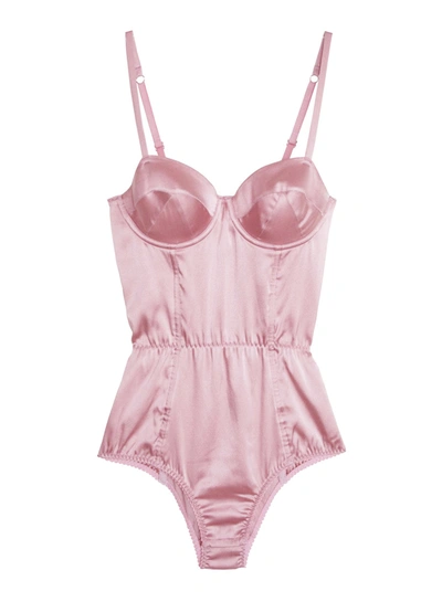 Fleur Du Mal Satin Bullet Bodysuit In Rose Pink