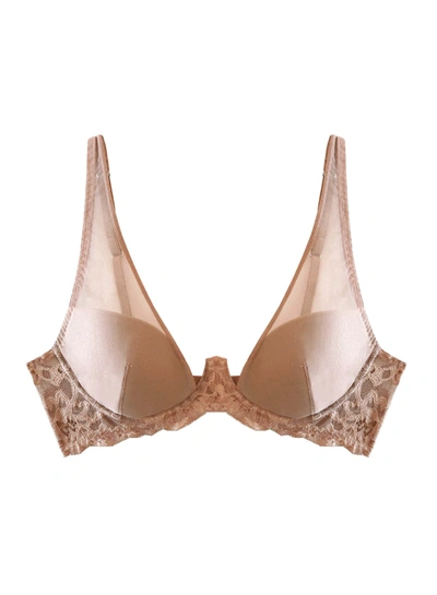 Fleur Du Mal Charlotte Sheer Overlay Demi Bra In Tan