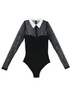 Fleur Du Mal Collared Bodysuit With Dotted Tulle In Black