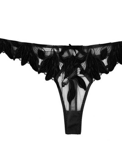 Fleur Du Mal Lily Embroidery Hipster Thong In Black