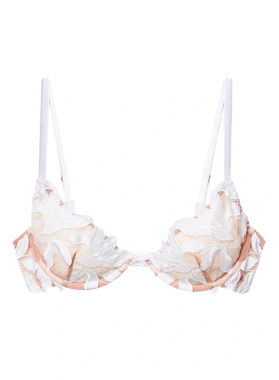 Fleur Du Mal Lily Embroidery Plunge Demi Bra In Ivory