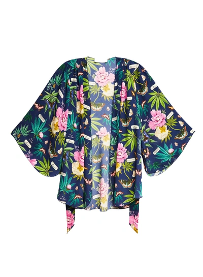 Fleur Du Mal Botanical Angel Sleeve Robe In Papillon-indigo