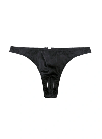Fleur Du Mal Luxe Crotchless Thong In Black