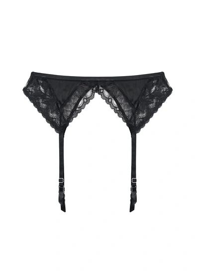 Fleur Du Mal Gardenia Lace Garter Belt In Black