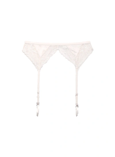 Fleur Du Mal Gardenia Lace Garter Belt In Creme