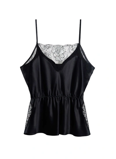 Fleur Du Mal Satin Rose Lace Cami In Black