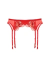 Fleur Du Mal Violet Embroidered Garter Belt In Rouge