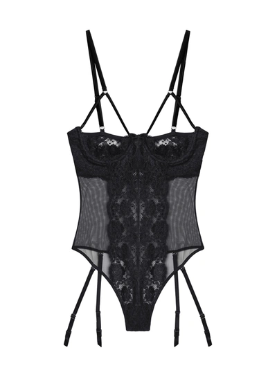 Fleur Du Mal Foxy Lace Peekaboo Garter Bodysuit In Black