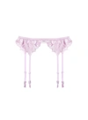 Fleur Du Mal Velvet Lily Embroidery Garter Belt In Velvet Pink Lavender