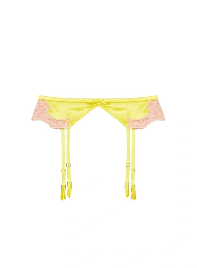 Fleur Du Mal James Lace & Satin Garter Belt In Zest