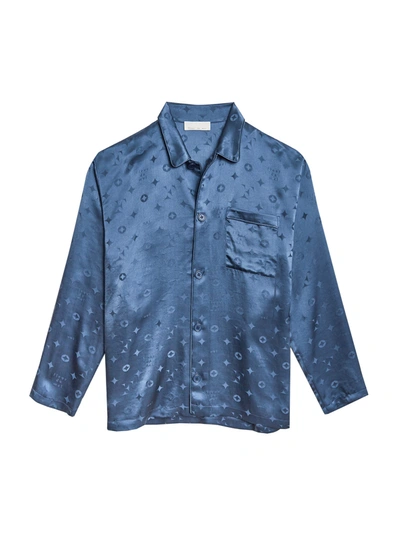 Fleur Du Mal Silk Jacquard Pj Top In Deep Slate