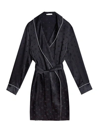 Fleur Du Mal Silk Jacquard Robe In Black