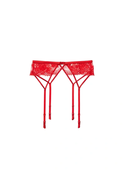 Fleur Du Mal Frankie Lace Strappy Garter Belt In Rouge