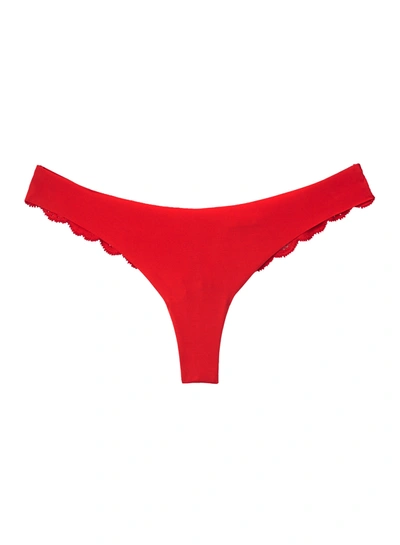 Fleur Du Mal Charlotte Seamless Lace Thong In Rouge