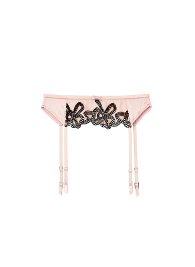 Fleur Du Mal Bow Guipure Embroidery Garter In Powder Pink