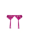 Fleur Du Mal Velvet Lily Embroidery Garter Belt In Magenta Velvet