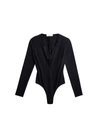 Fleur Du Mal Margo Lace Long Sleeve Thong Bodysuit In Black