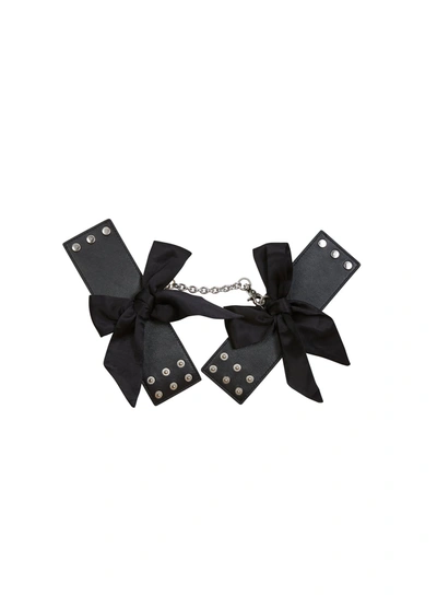 Fleur Du Mal Leather Cuffs With Silk Bows In Black