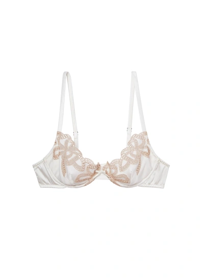 Fleur Du Mal Bow Guipure Embroidered Bra In Ivory