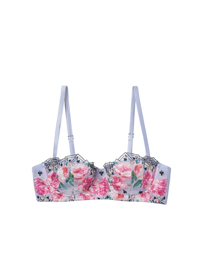 Fleur Du Mal Floral And Card Embroidery Bra In Pastel Sky
