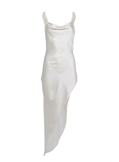 Fleur Du Mal High Leg Cowl Neck Slip With Pearls In Ivory