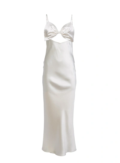 Fleur Du Mal Bow-embellished Silk Slip Dress In Ivory