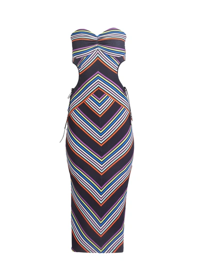 Fleur Du Mal Striped Chevron Cutout Dress In Multicolor Stripe