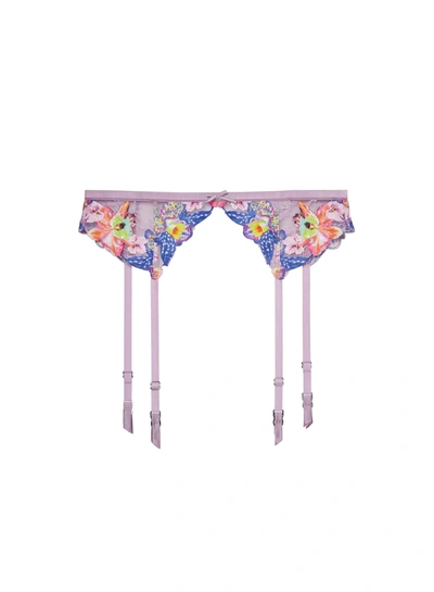 Fleur Du Mal Orchid Embroidery Garter In Wisteria