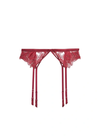 Fleur Du Mal Rose Embroidery Garter In Mulberry