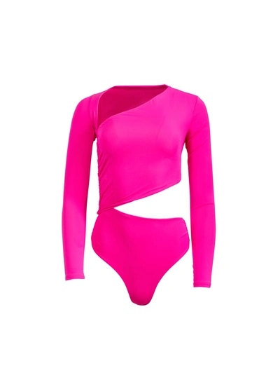 Fleur Du Mal Asymmetric Wrapstyle Bodysuit In Pink Flambe