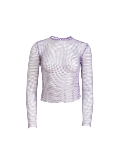 Fleur Du Mal Crystal-embellished Fishnet Top In Light Lilac