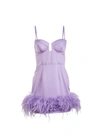 Fleur Du Mal Feather-trimmed Silk Dress In Light Lilac