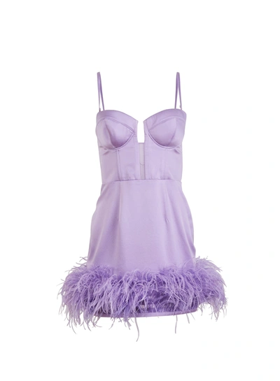 Fleur Du Mal Feather-trimmed Silk Dress In Light Lilac