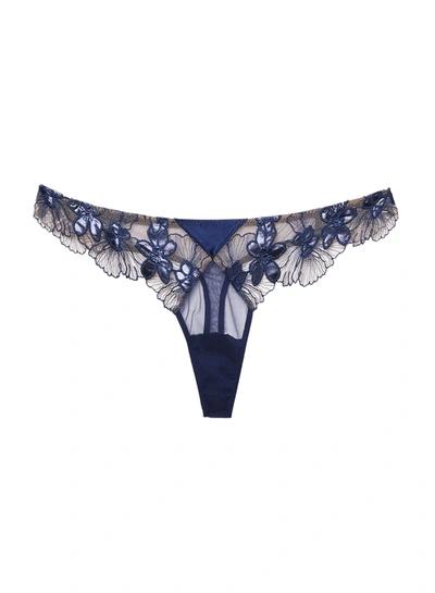 Fleur Du Mal Violet Lace Thong In Nighttime Blue