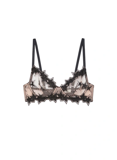 Fleur Du Mal Superstar Embroidery Demi-cup Bra In Black