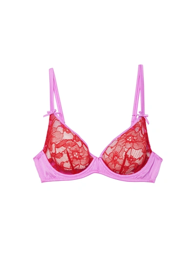 Fleur Du Mal Magnolia Lace Demi-cup Bra In Red,fuchsia