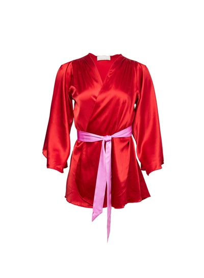 Fleur Du Mal Angel Belted Silk Robe In Rouge