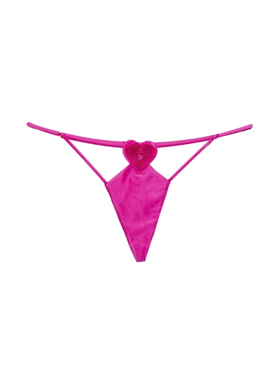 Fleur Du Mal Women's Heart Stretch-silk V-string In Ultra Pink