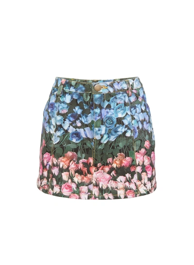 Fleur Du Mal Rose-print Denim Miniskirt In Rose Stripe