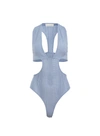 Fleur Du Mal Pointelle Cutout Bodysuit In Denim