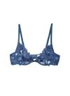Fleur Du Mal Denim Lily Embroidery Plunge Demi Bra In Denim