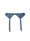 Fleur Du Mal Denim Lily Embroidery Garter Belt In Denim