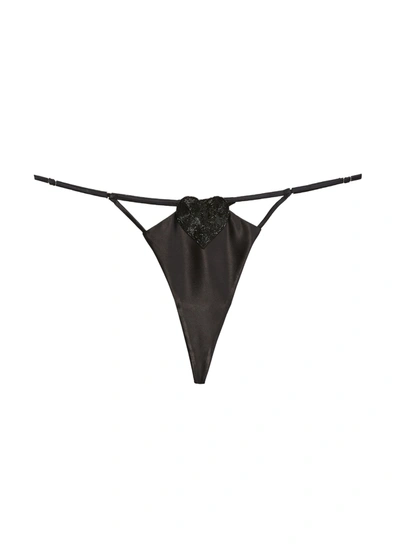 Fleur Du Mal Queen Of Hearts V-string Thong In Black