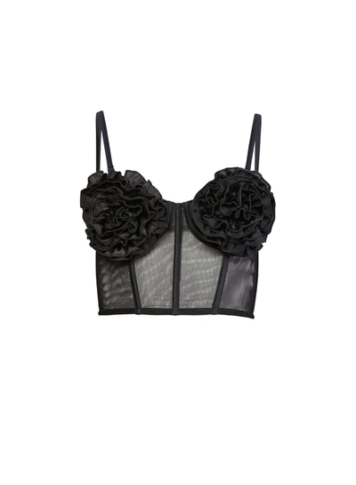 Fleur Du Mal Rose-appliqué Bustier Top In Black