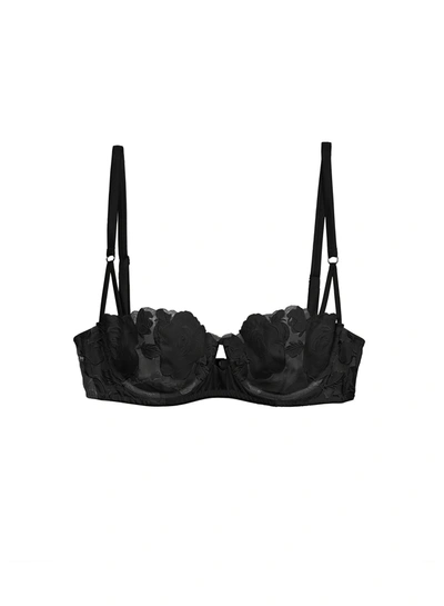 Fleur Du Mal Rose Logo Embroidery Balconette Bra In Black