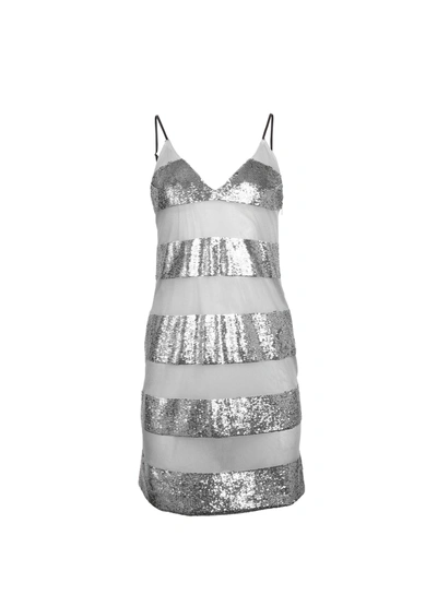 Fleur Du Mal Sequin Stripe Mini Slip In Platinum Sequin Stripe